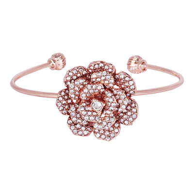 Estele Valentine ROSE Special Trendy Rose Motif Cuff Bracelet for Women: Premium Rosegold Plated with Floral Detailing A Bold Statement for Every Look