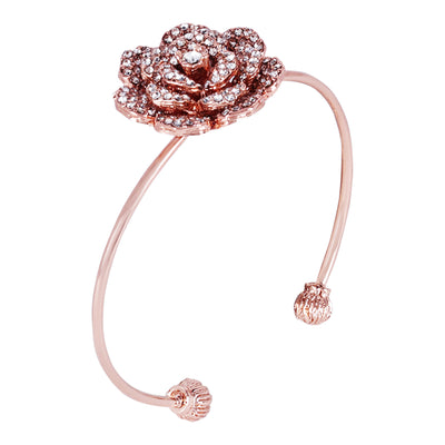 Estele Valentine ROSE Special Trendy Rose Motif Cuff Bracelet for Women: Premium Rosegold Plated with Floral Detailing A Bold Statement for Every Look