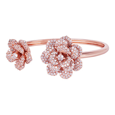 Estele Valentine ROSE Special Exclusive Rose Motif Cuff Bracelet for Women with Premium Rosegold Finish|Adjustable & Comfort Fit for All Wrist Sizes