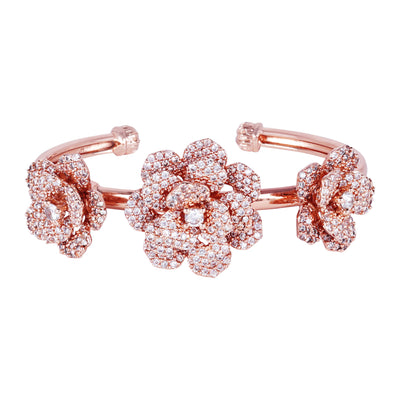 Estele Valentine ROSE Special Rosegold Plated Classic Rose Motif Cuff Bracelet: Timeless Floral Design for Women Perfect Jewelry for Parties & Celebrations