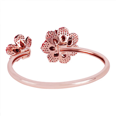 Estele Valentine ROSE Special Premium Rosegold Plated Floral Rose Motif Cuff Bracelet with Ruby Red Stones for Women: Adjustable & Comfort Fit for All Wrist Sizes