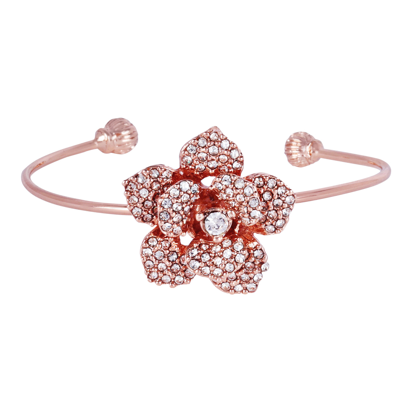 Estele Valentine ROSE Special Exclusive Rose-Embellished Rosegold Cuff Bracelet: Delicate Floral Motif for Women Ideal for Casual & Formal Wear