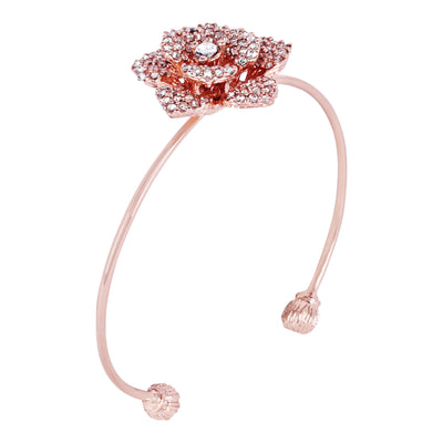 Estele Valentine ROSE Special Exclusive Rose-Embellished Rosegold Cuff Bracelet: Delicate Floral Motif for Women Ideal for Casual & Formal Wear