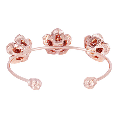 Estele Valentine ROSE Special Sophisticated Rose Motif Cuff Bracelet: Premium Rosegold Plated with Beautiful Floral Design Ideal Jewelry for Elegant Looks