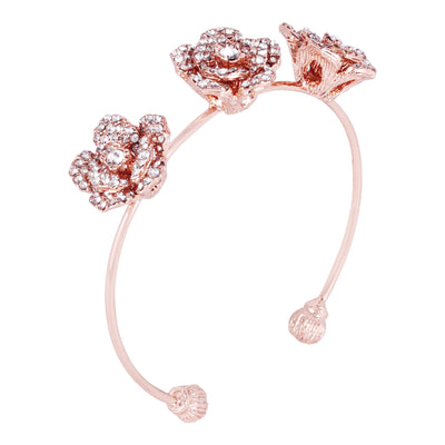 Estele Valentine ROSE Special Sophisticated Rose Motif Cuff Bracelet: Premium Rosegold Plated with Beautiful Floral Design Ideal Jewelry for Elegant Looks