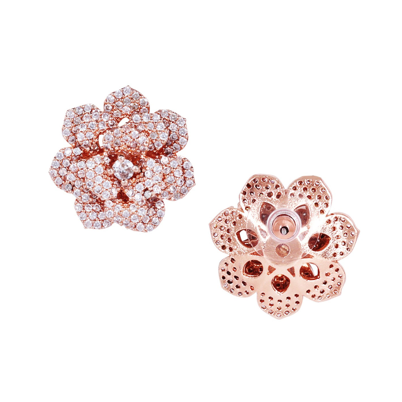 Estele Valentine ROSE Special â€“ Glittering White American Diamond Rose Motif Stud Earrings with Premium Rosegold Finish â€“ A Luxurious Gift of Love