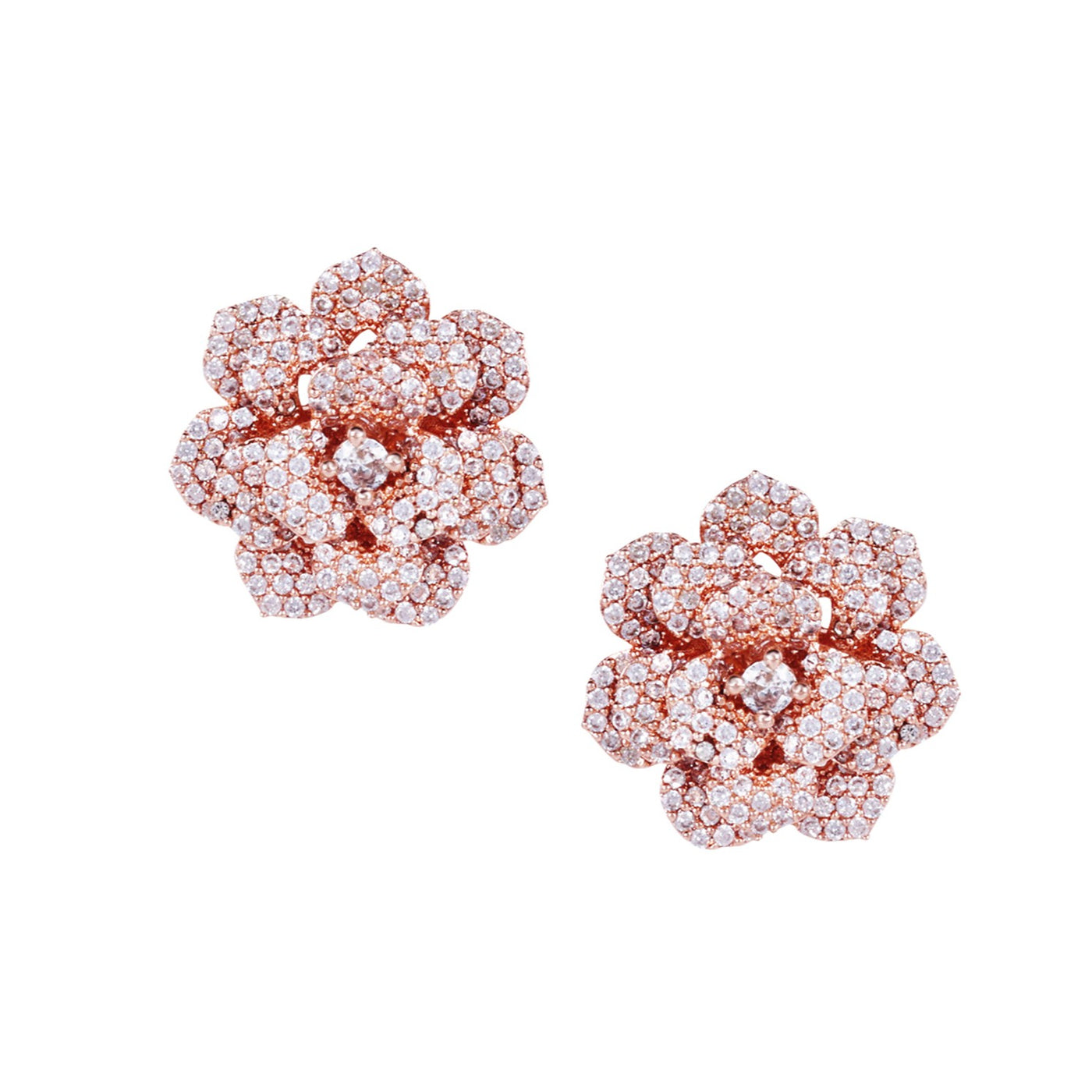 Estele Valentine ROSE Special Glittering White American Diamond Rose Motif Stud Earrings with Premium Rosegold Finish A Luxurious Gift of Love