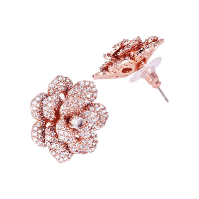 Estele Valentine ROSE Special â€“ Glittering White American Diamond Rose Motif Stud Earrings with Premium Rosegold Finish â€“ A Luxurious Gift of Love