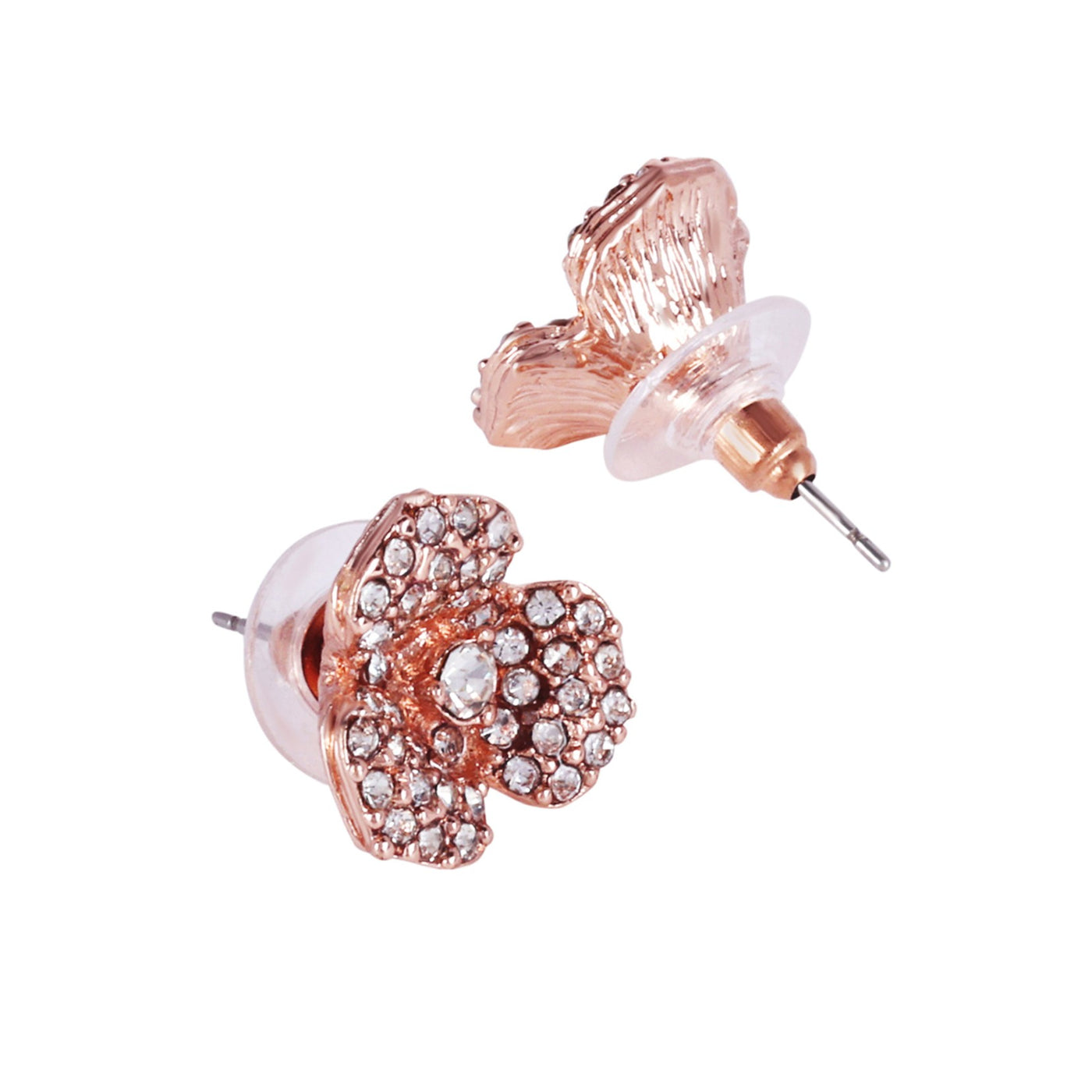 Estele Valentine ROSE Special â€“ Luxurious Rosegold Finish Floral Rose Stud Earrings for Women with Shining White Austrian Crystals â€“ A Perfect Gift of Love