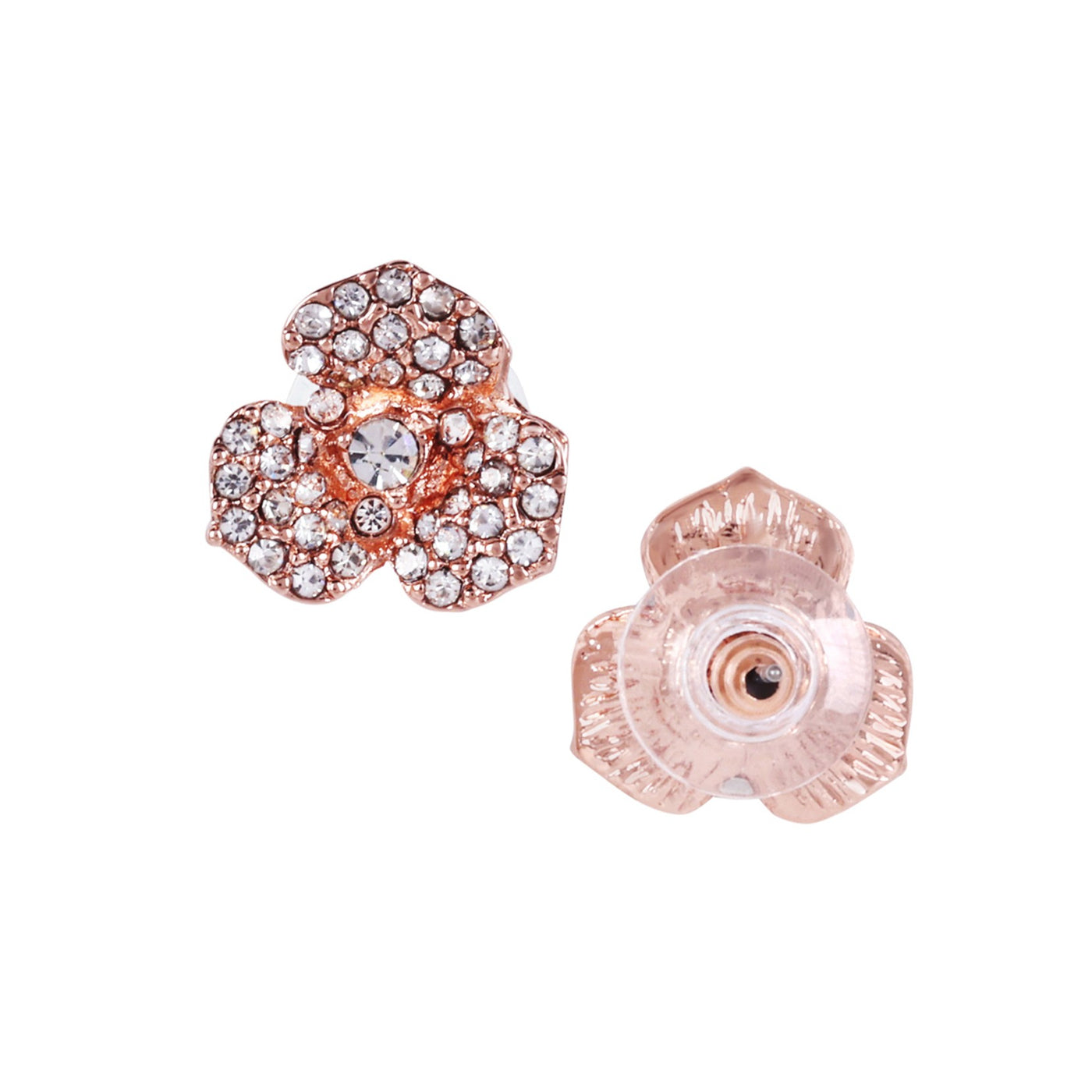 Estele Valentine ROSE Special Luxurious Rosegold Finish Floral Rose Stud Earrings for Women with Shining White Austrian Crystals A Perfect Gift of Love