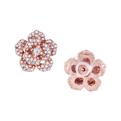 Estele Valentine ROSE Special Premium Rosegold Plated Floral Rose Stud Earrings for Women with White Austrian Crystals A Symbol of Everlasting Love