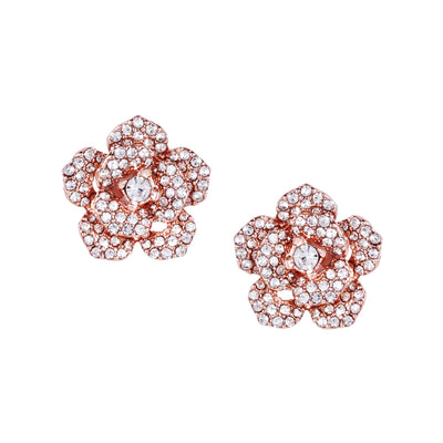 Estele Valentine ROSE Special â€“ Premium Rosegold Plated Floral Rose Stud Earrings for Women with White Austrian Crystals â€“  A Symbol of Everlasting Love