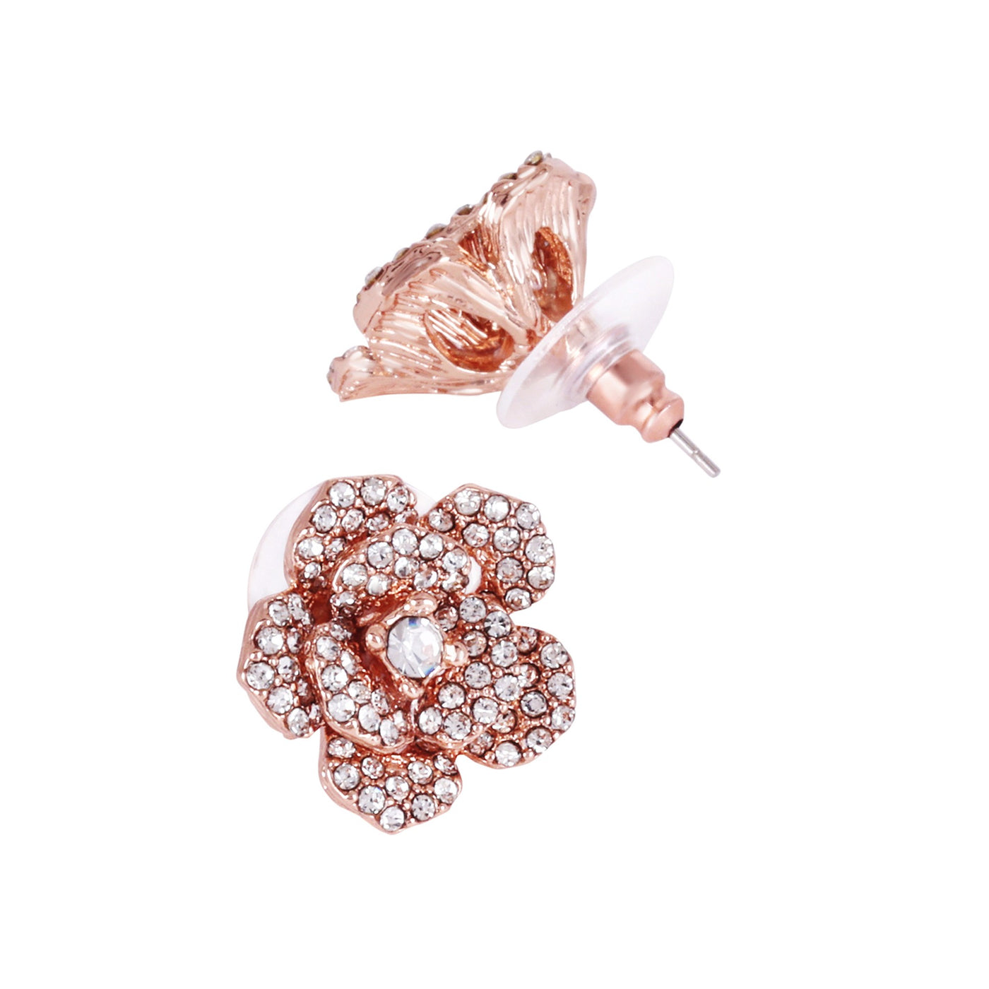 Estele Valentine ROSE Special â€“ Premium Rosegold Plated Floral Rose Stud Earrings for Women with White Austrian Crystals â€“  A Symbol of Everlasting Love