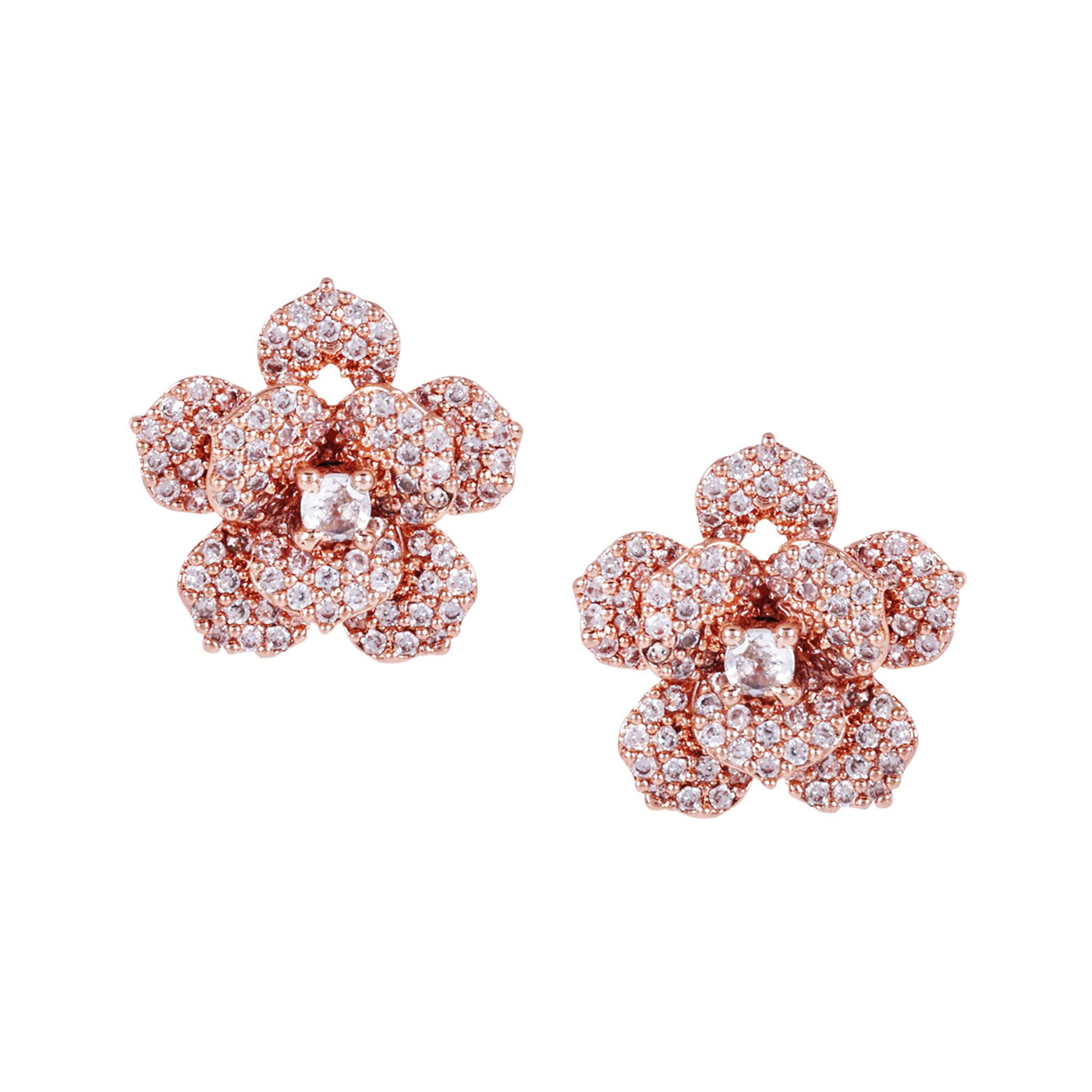 Estele Valentine ROSE Special Gleaming White American Diamond Rose Motif Stud Earrings with Premium Rosegold Finish A Thoughtful Valentine Gift