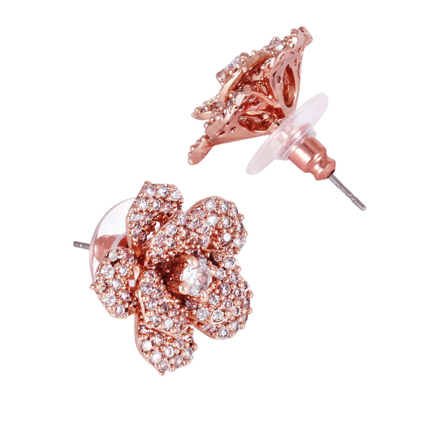 Estele Valentine ROSE Special â€“ Gleaming White American Diamond Rose Motif Stud Earrings with Premium Rosegold Finish â€“ A Thoughtful Valentineâ€™s Gift