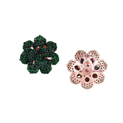 Estele Valentine ROSE Special Exquisite Green American Diamond Floral Rose Stud Earrings with Premium Rosegold Finish A Timeless Expression of Love