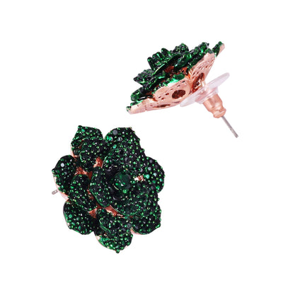 Estele Valentine ROSE Special â€“ Exquisite Green American Diamond Floral Rose Stud Earrings with Premium Rosegold Finish â€“ A Timeless Expression of Love