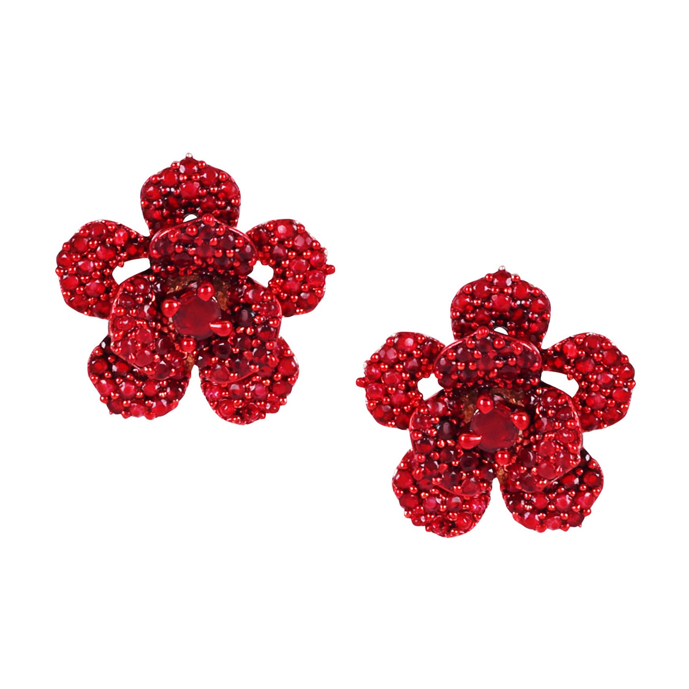 Estele Valentine ROSE Special â€“ Dazzling Ruby Red American Diamond Rose Motif Stud Earrings with Luxurious Rosegold Finish â€“ A Classic Gift of Eternal Romance