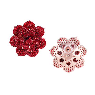 Estele Valentine ROSE Special â€“ Glittering Ruby Red American Diamond Rose Motif Stud Earrings with Luxurious Rosegold Finish â€“ The Perfect Gift for Her