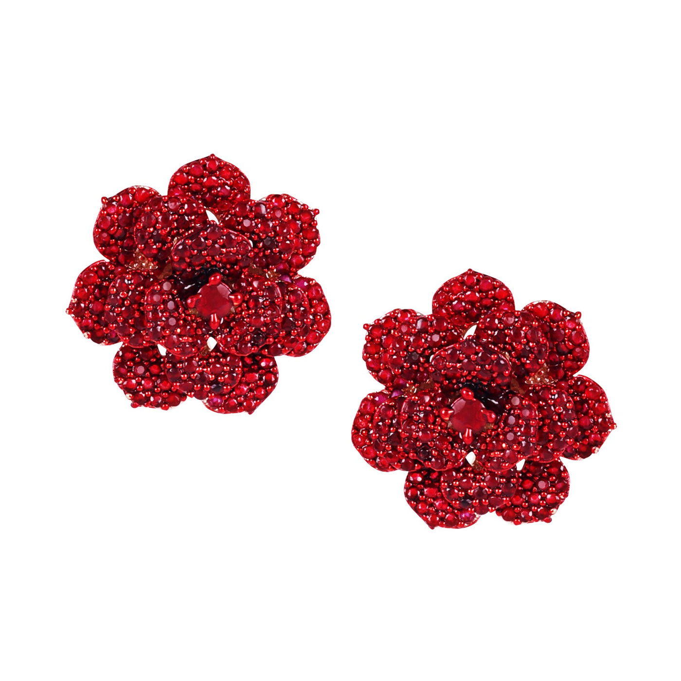 Estele Valentine ROSE Special â€“ Glittering Ruby Red American Diamond Rose Motif Stud Earrings with Luxurious Rosegold Finish â€“ The Perfect Gift for Her