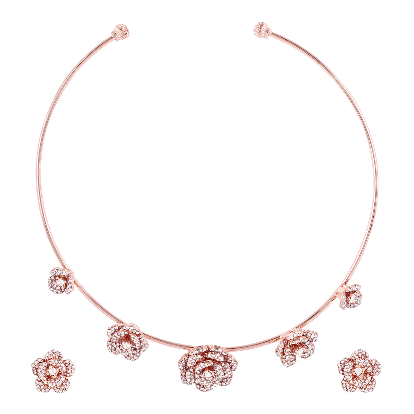 Estele Valentine Special Exclusive Rosegold Finish Intricate Floral Rose Necklace Set with White Crystals A Dazzling Gift of Eternal Love