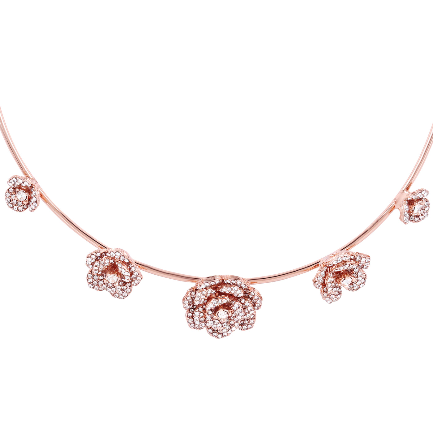 Estele Valentine Special Exclusive Rosegold Finish Intricate Floral Rose Necklace Set with White Crystals A Dazzling Gift of Eternal Love