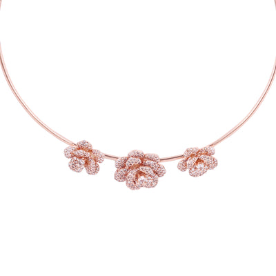 Estele Valentine Special Premium Lightweight American Diamond Floral Rose Necklace Set with Luxurious Rosegold Finish A Dazzling Gift of Eternal Love