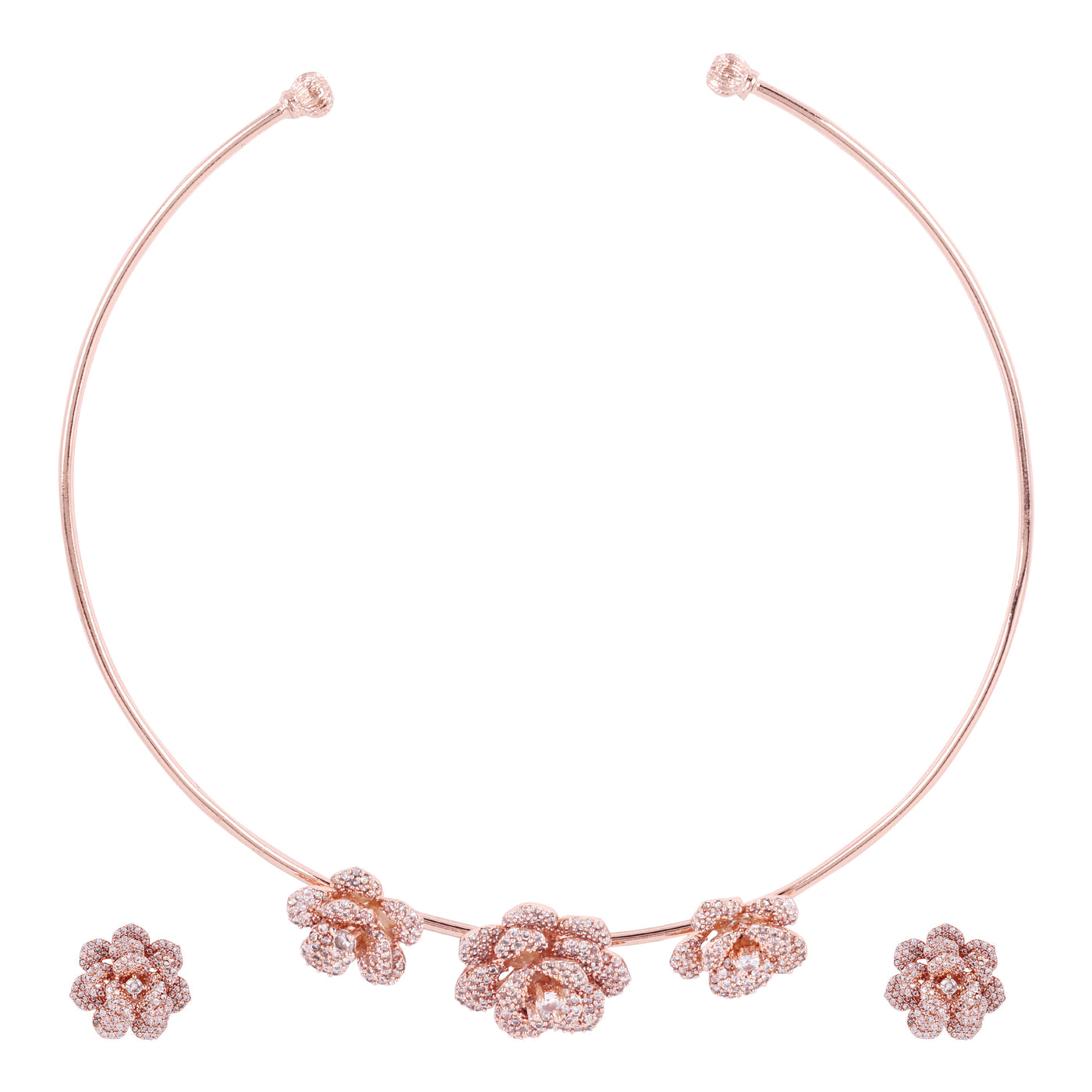 Estele Valentine Special Ã¢â‚¬â€œ Premium Lightweight American Diamond Floral Rose Necklace Set with Luxurious Rosegold Finish Ã¢â‚¬â€œA Dazzling Gift of Eternal Love