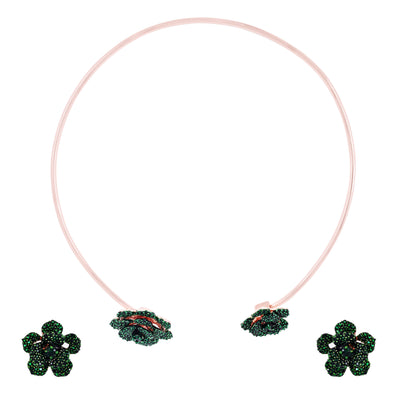 Estele Valentine Special Sparkling Lightweight Green American Diamond Rose Motif Necklace Set with Rosegold Finish A Dazzling Gift of Eternal Love