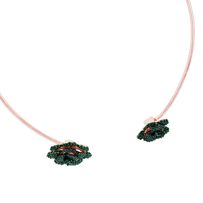 Estele Valentine Special Ã¢â‚¬â€œ Sparkling Lightweight Green American Diamond Rose Motif Necklace Set with Rosegold Finish Ã¢â‚¬â€œ A Dazzling Gift of Eternal Love