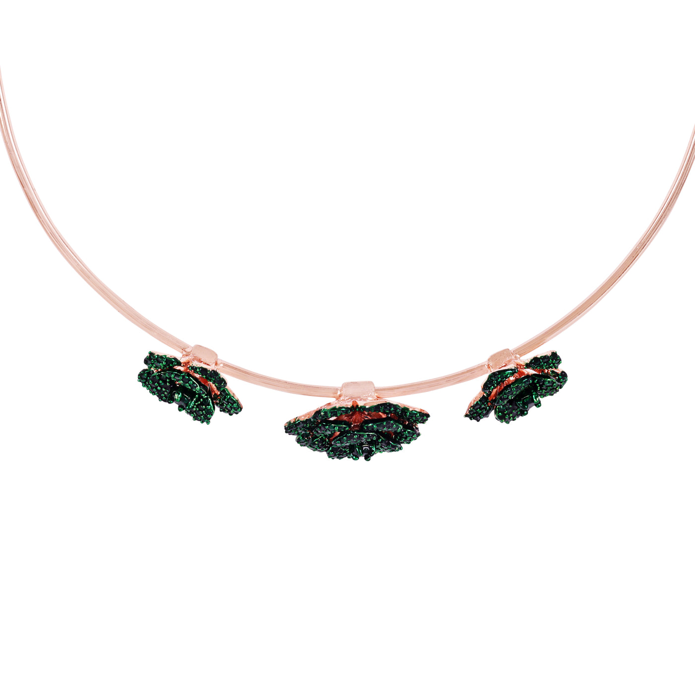 Estele Valentine Special Gorgeous Green American Diamond Rose Motif Necklace Set with Luxurious Rosegold Finish A Dazzling Gift of Eternal Love