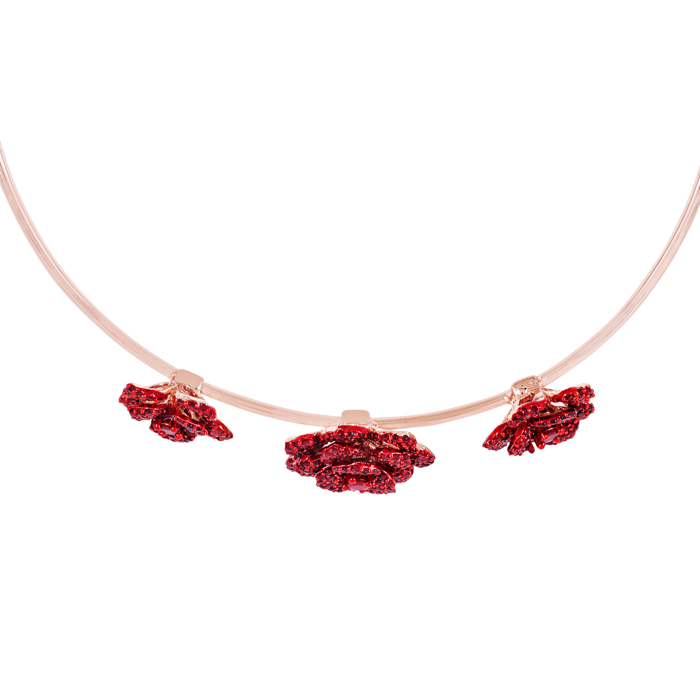 Estele Valentine Special Dazzling Lightweight Ruby Red American Diamond Rose Motif Necklace Set with Premium Rosegold Finish Ideal for Parties & Gifting