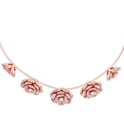 Estele Valentine Special Gorgeous American Diamond Classic Floral Rose Necklace Set with Luxurious Rosegold Finish Perfect for Elegant Occasions