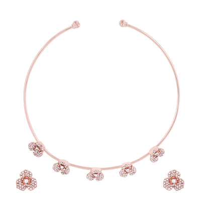 Estele Valentine Special Ã¢â‚¬â€œ Luxurious Rosegold Plated Exquisite Floral Rose Necklace Set with White Crystals Ã¢â‚¬â€œ A Dazzling Gift of Eternal Love