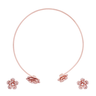 Estele Valentine Special Ã¢â‚¬â€œ Luxurious Lightweight White American Diamond Rose Motif Necklace Set with Rosegold FInish Ã¢â‚¬â€œ A Dazzling Gift of Eternal Love