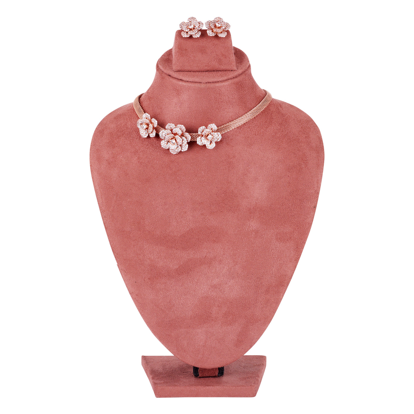 Estele Valentine Special Ã¢â‚¬â€œ Exclusive White American Diamond Rose Motif Necklace Set with Premium Rosegold Finish Ã¢â‚¬â€œ A Must-Have Statement Piece