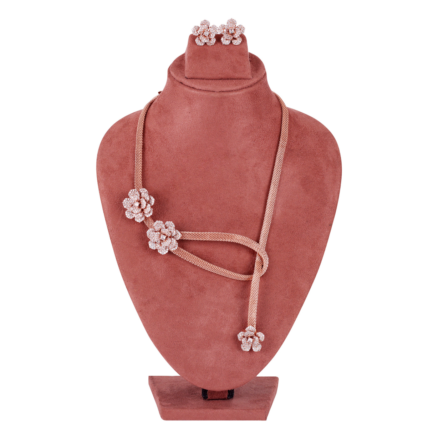 Estele Valentine Special Ã¢â‚¬â€œ Luxury Rose Motif Necklace Set: Stylish Rosegold Plated Floral Design for Women with Matching Earrings Ã¢â‚¬â€œA Timeless Gift for Love