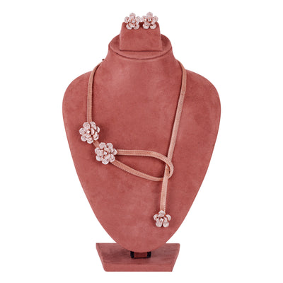 Estele Valentine Special Ã¢â‚¬â€œ Luxury Rose Motif Necklace Set: Stylish Rosegold Plated Floral Design for Women with Matching Earrings Ã¢â‚¬â€œA Timeless Gift for Love