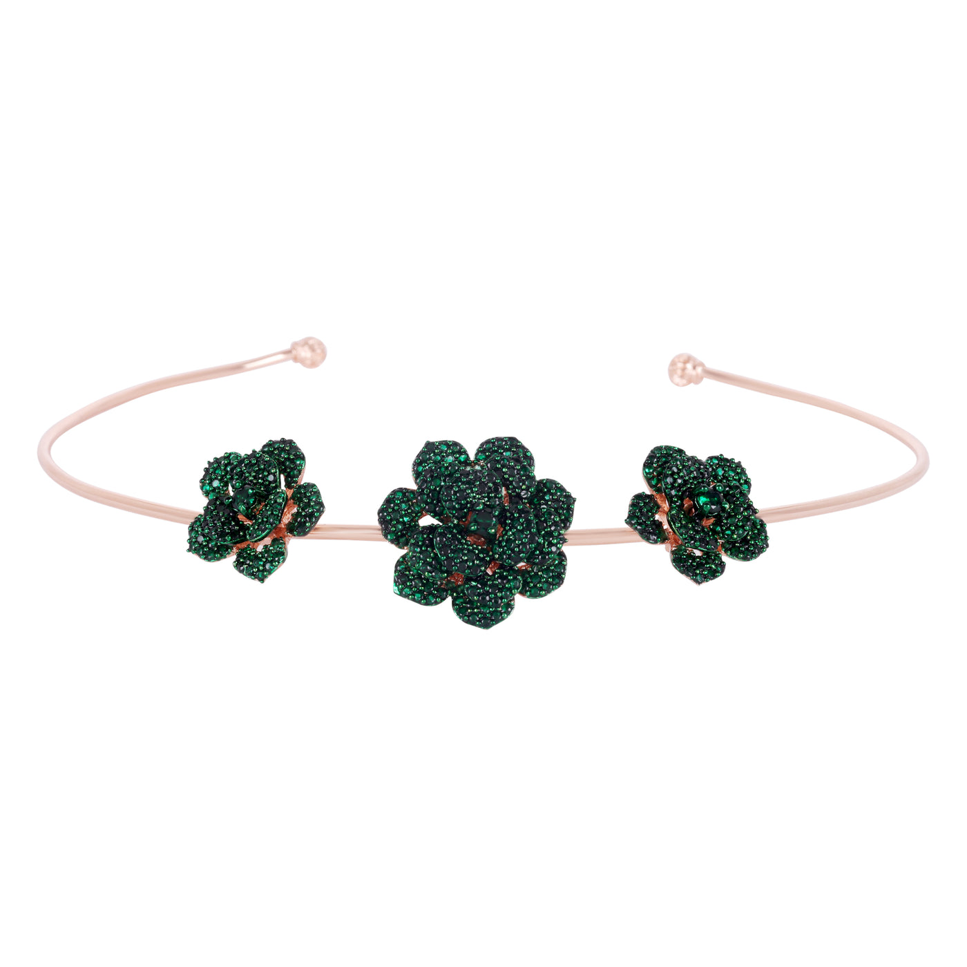 Estele Valentine Special Gorgeous Green American Diamond Rose Motif Necklace Set with Luxurious Rosegold Finish A Dazzling Gift of Eternal Love