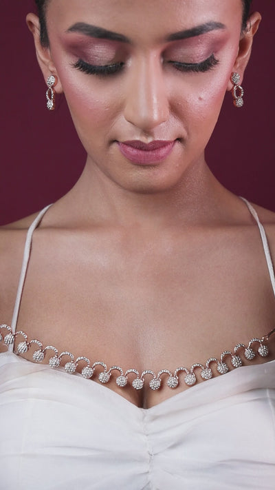 Estele Rose Gold Plated Magnificent Necklace Set with White Austrian Crystals for Women