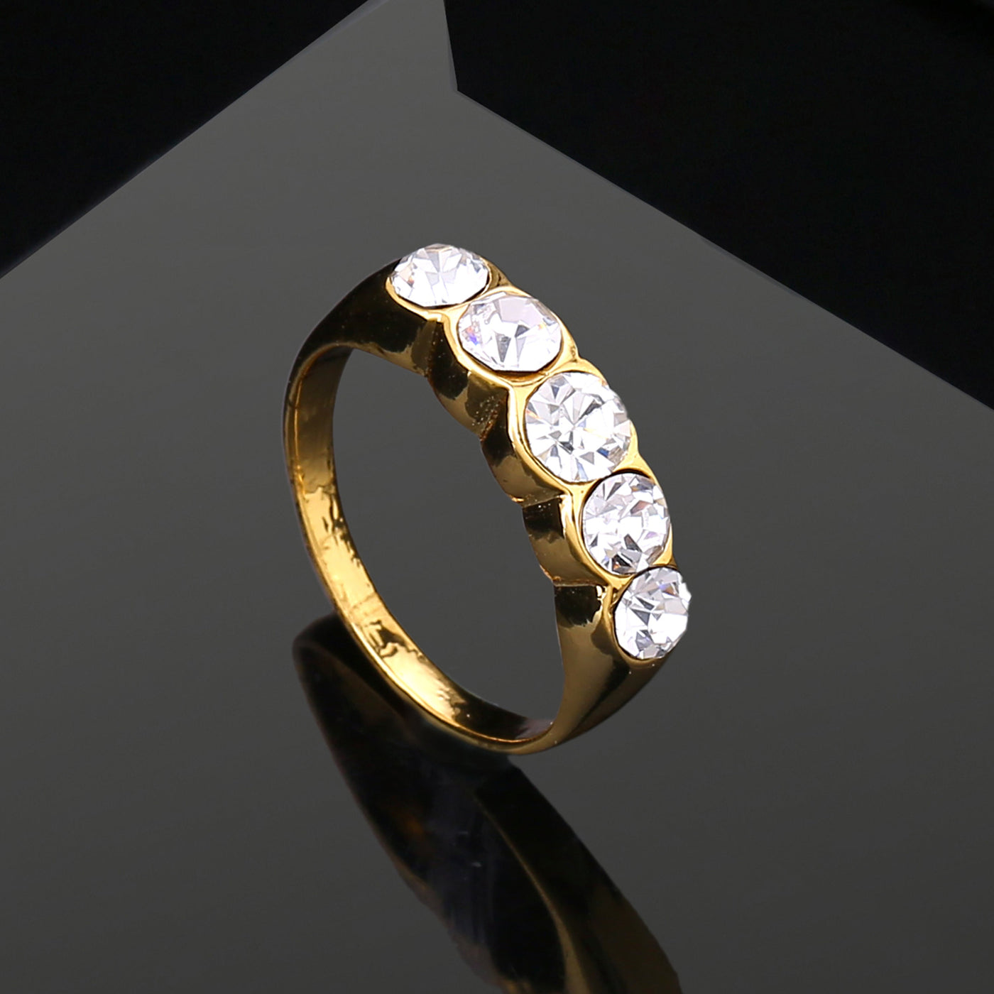 Estele Gold Plated Eternity Finger Ring with Crystals for Women