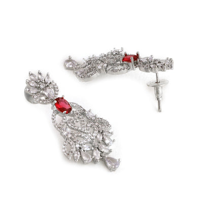 Estele Rhodium Plated CZ Ornamented Necklace set with Ruby stones for Women