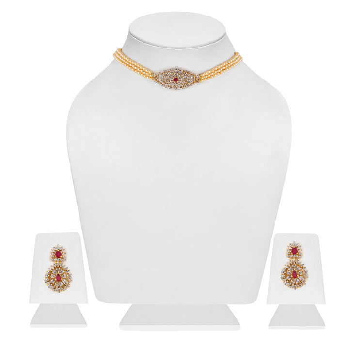 Estele - Pearl Ruby and Diamond Sitara Choker Necklace set