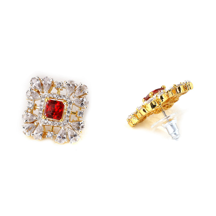 Estele Gold Plated- Ruby Diamond and red beads Choker Square Necklace Set