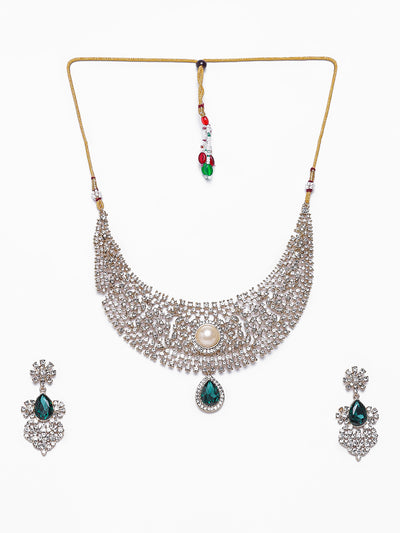 Estele - Emerald and Diamond heavy Choker Necklace Set For Women