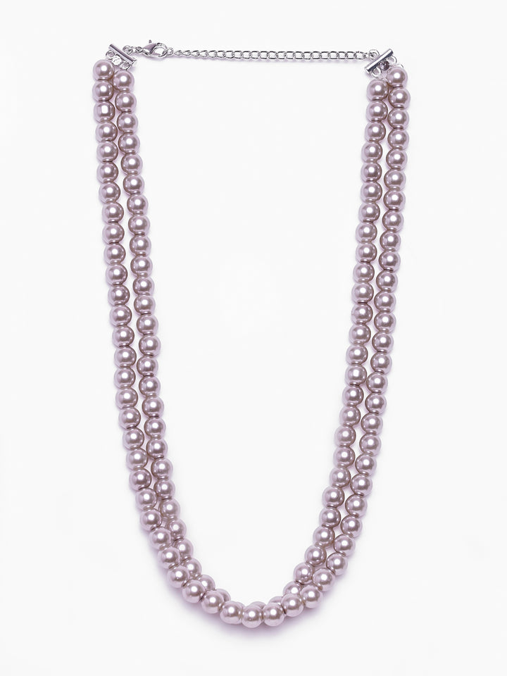 Estele Rhodium Plated- Purple Pearl Double Line Necklace for Women