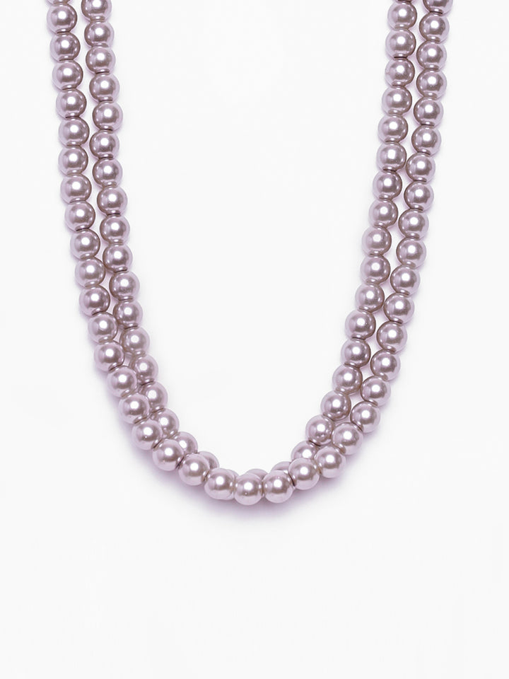Estele Rhodium Plated- Purple Pearl Double Line Necklace for Women