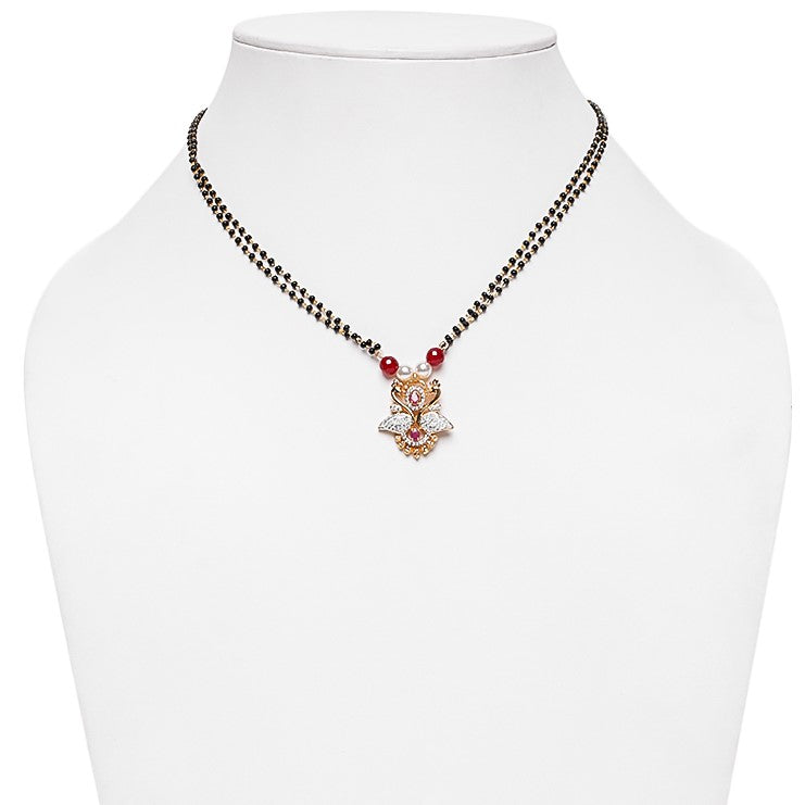 Estele 24 KT gold plated Ruby and American Diamond Swan Mangalsutra Set for Women