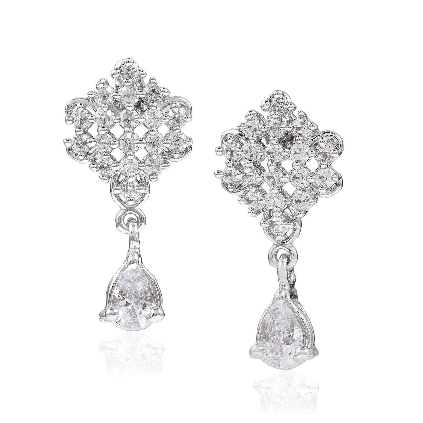 Estele - Rhodium plated Zircon Crystal drop Earrings