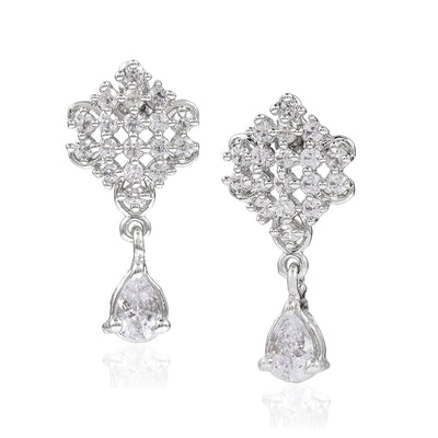 Estele - Rhodium plated Zircon Crystal drop Earrings